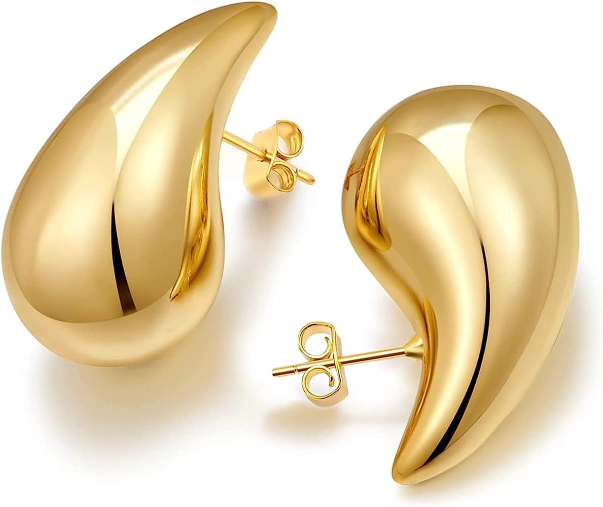 Chunky Gold Hoop Earrings for Women,Lightweight Waterdrop Open Hoops Tear Drop Earrings Dupes For... | Amazon (US)