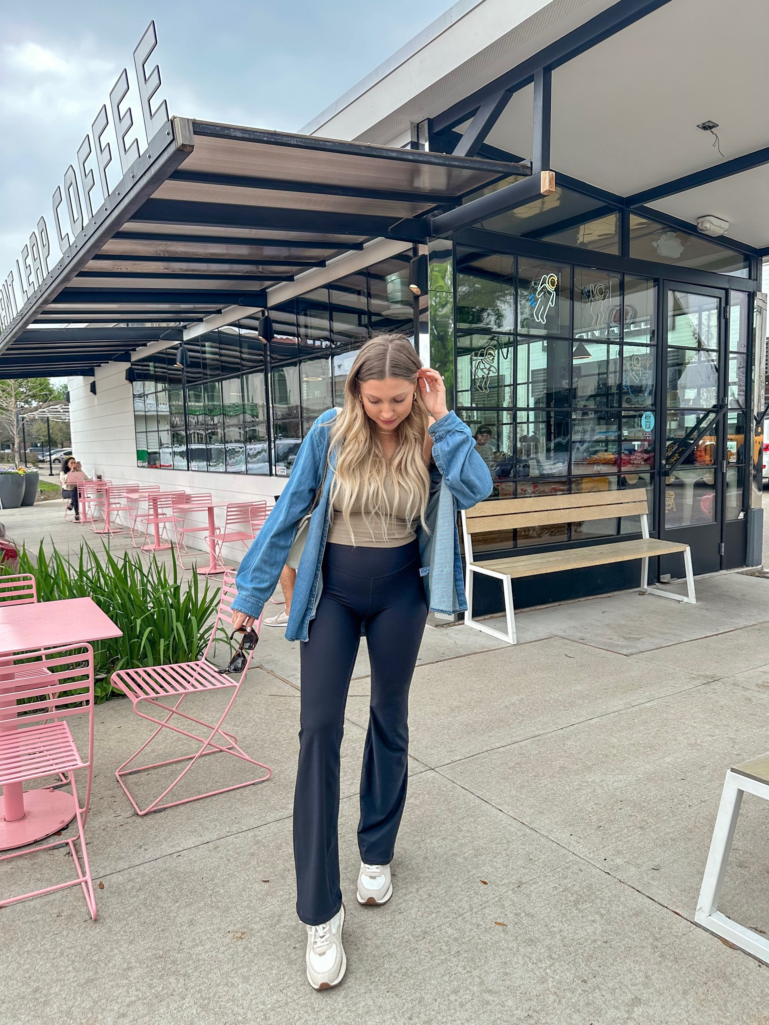 Casual spring outfit
Tank top in long crop M/L
Flare leggings in size M - sized up for bump
Denim shirt in XXL
sneakers run tts

#LTKstyletip #LTKbump #LTKSeasonal