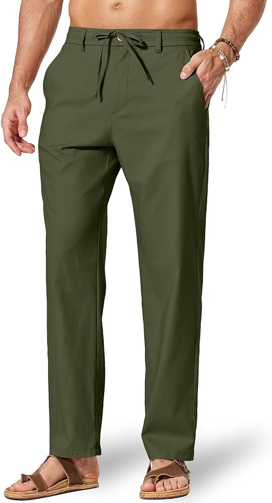COOFANDY Men's Cotton Linen Pants Casual Drawstring Dress Pants Beach Summer Lightweight Trousers | Amazon (US)