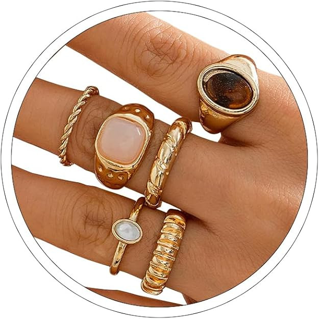Chunky Rings for Women Stackable Vintage Adjustable Rings for Women Gold Statement Stone Ring Set... | Amazon (US)