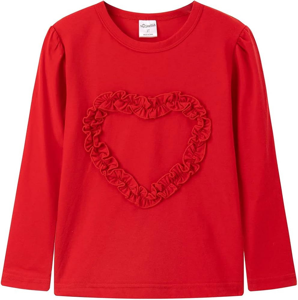 Noomelfish Girls Ruffle Heart T-Shirts Cute Long Sleeve Tee Tops (4-12 Years) | Amazon (US)