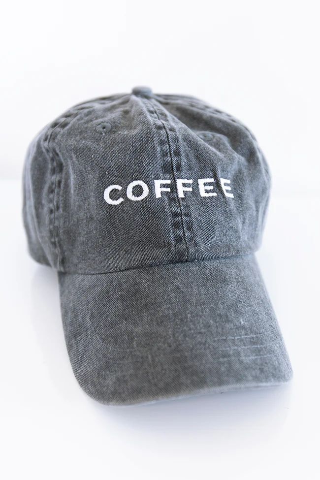 Coffee Embroidered Baseball Cap Charcoal | The Pink Lily Boutique