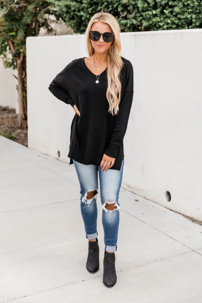 Something On Your Mind Black Sweater | The Pink Lily Boutique