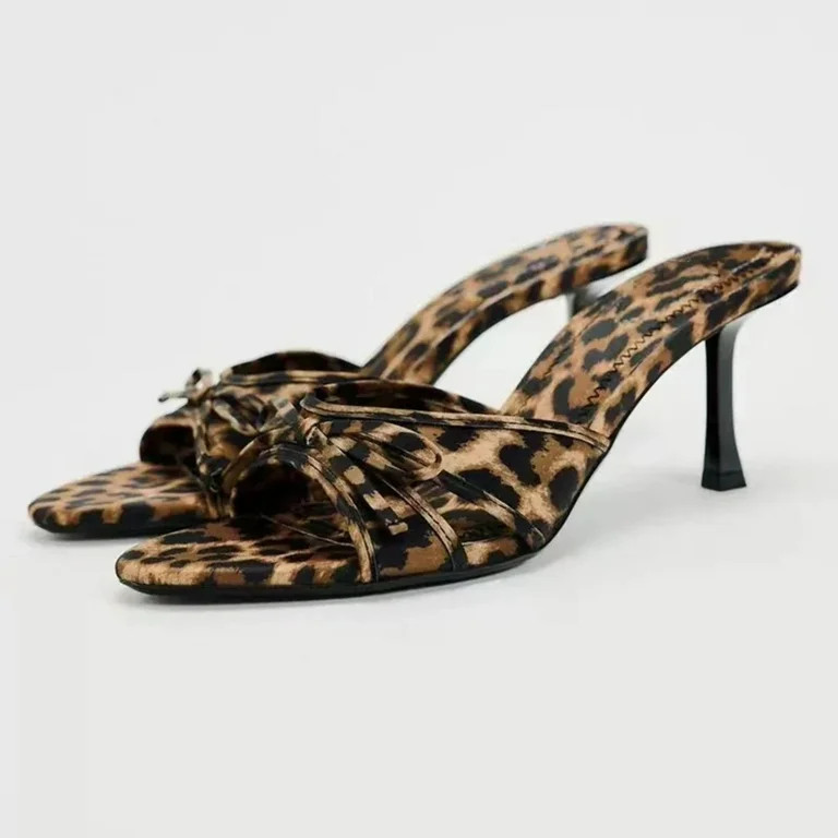 Bow Leopard Kitten Heel Sandals | Walmart (US)