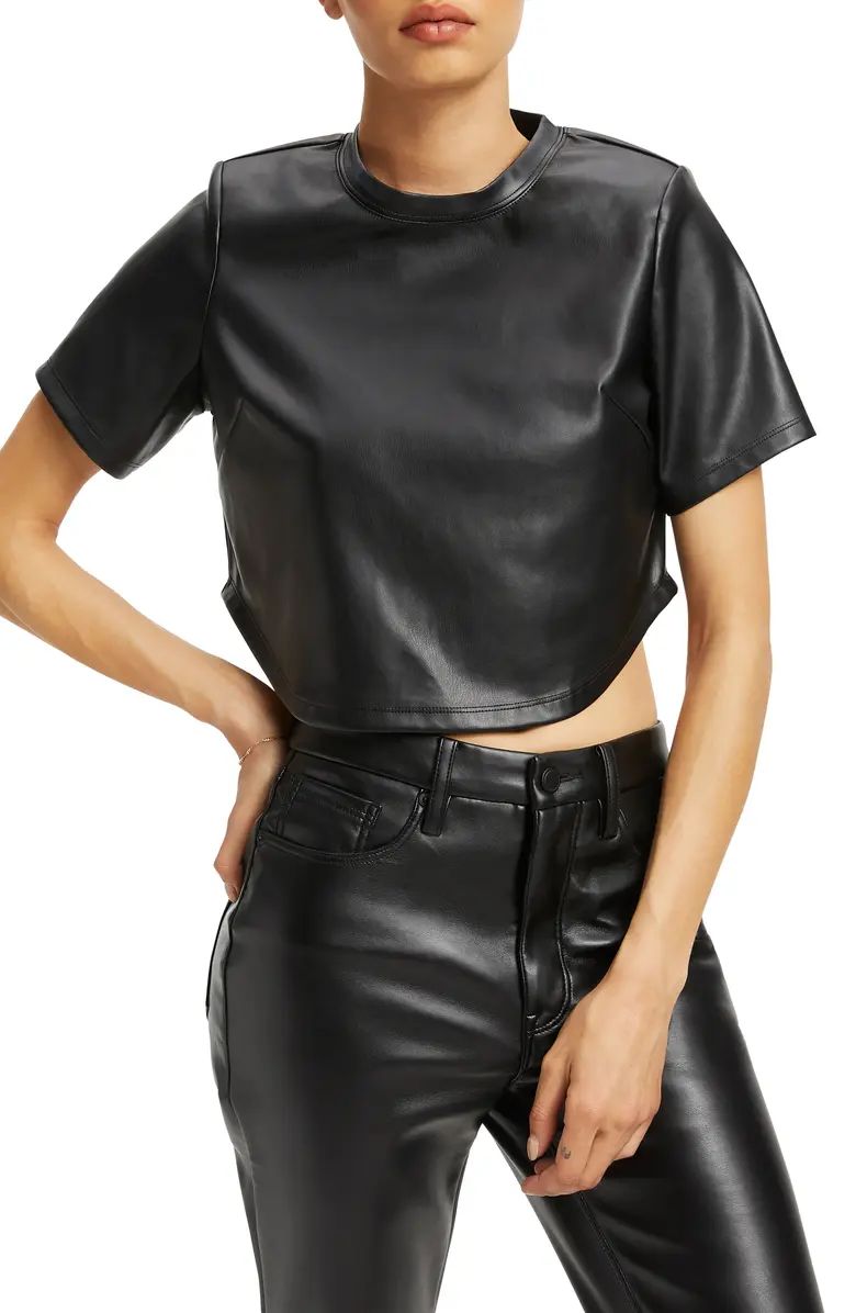Crop Faux Leather Tee | Nordstrom