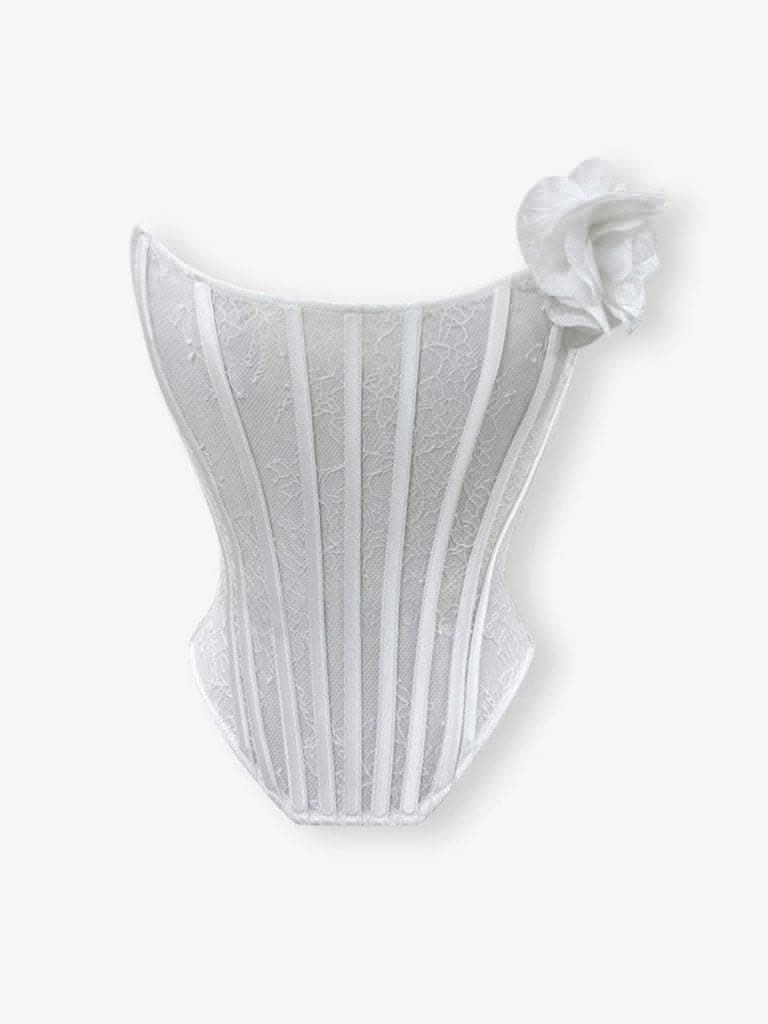 White lace mesh corset top with flower | Heiress Beverly Hills