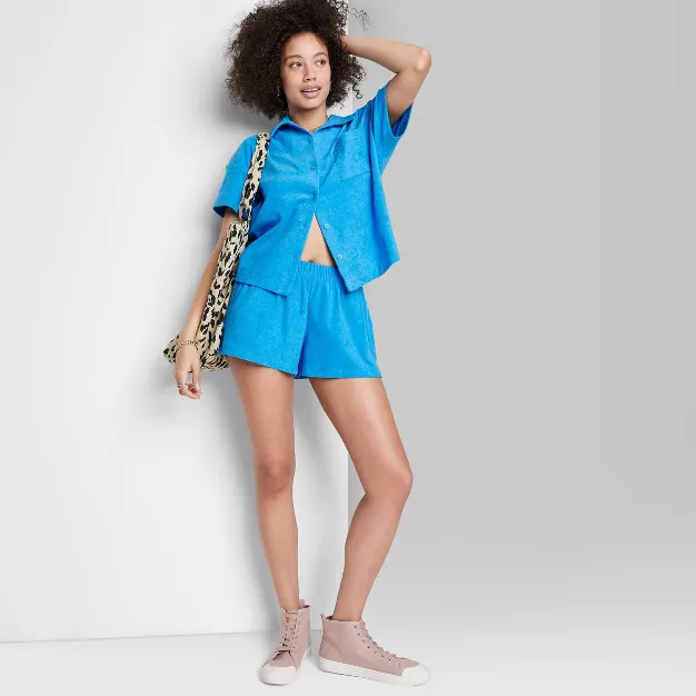 Women's Ascot + Hart Terry Cloth Graphic Pull-On Shorts - Blue | Target