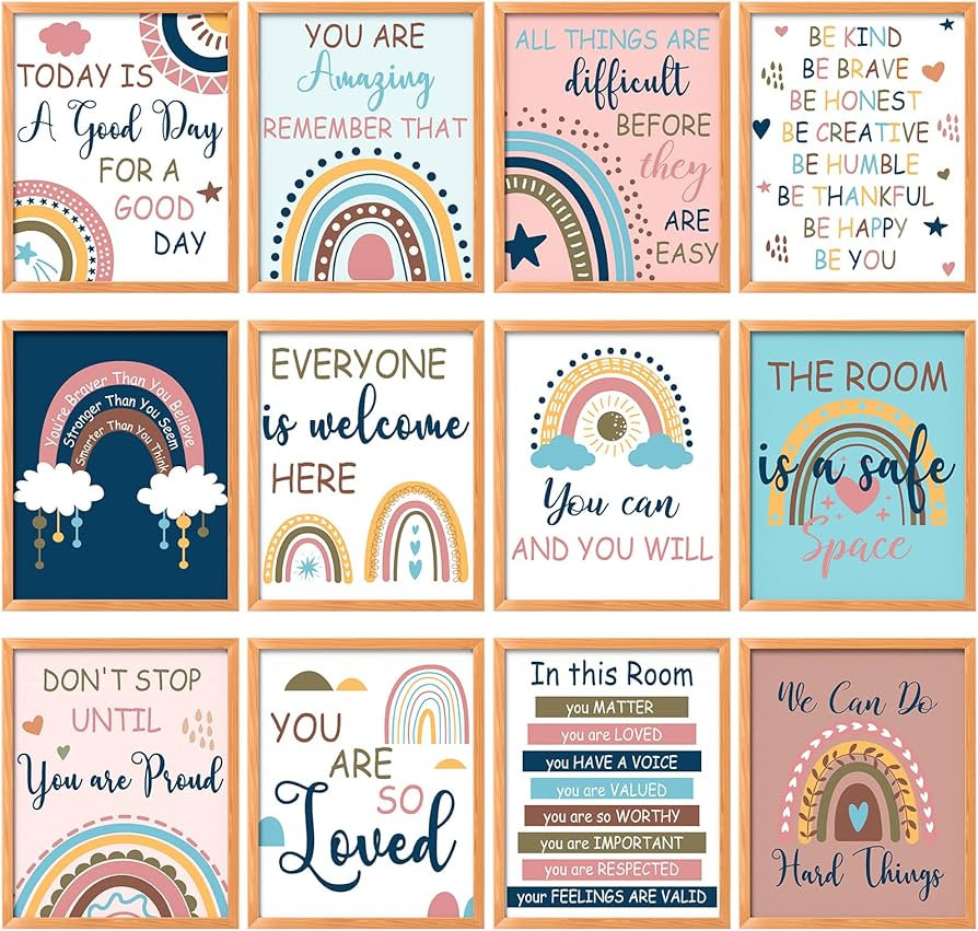 Nezyo 12 Pcs Boho Rainbow Inspirational Wall Art Prints Boho Nursery Poster Decor Pastel Unframed... | Amazon (US)