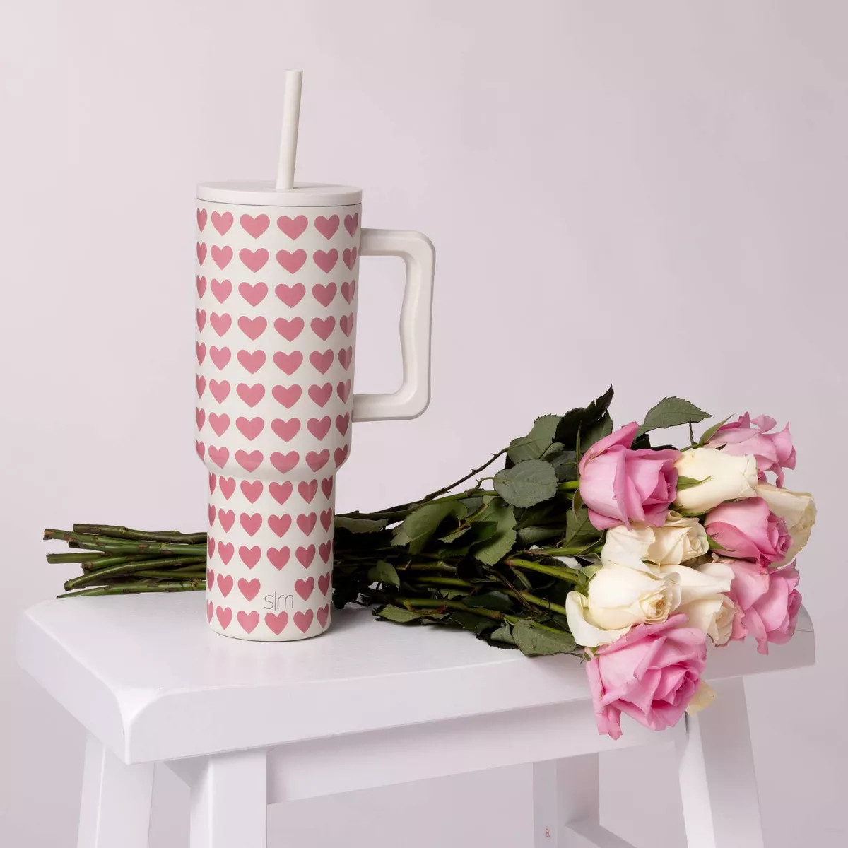 Simple Modern 40oz Pink Hearts on White Straw Tumbler | Target