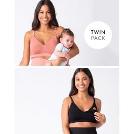 Bamboo Nursing Bras – Terracotta & Black Twin Pack | Seraphine 