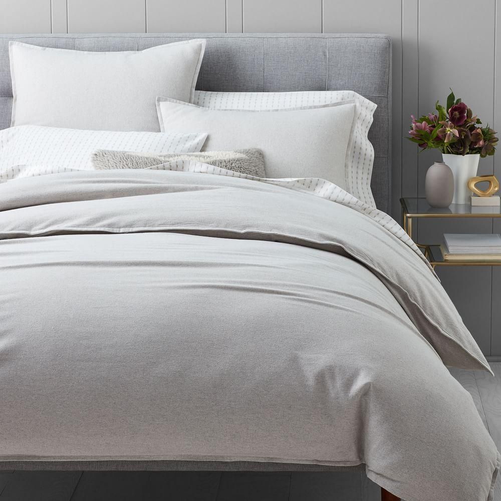 Flannel Solid Duvet Cover + Pillowcases - Frost Grey | West Elm (UK)