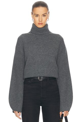 Toteme Ribbed Turtleneck Sweater in Grey Melange - Grey. Size S (also in L). | FWRD 