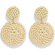 Rattan Earrings for Women Girls Handmade Lightweight Wicker Straw Stud Earrings Statement Weaving... | Amazon (US)
