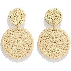 Rattan Earrings for Women Girls Handmade Lightweight Wicker Straw Stud Earrings Statement Weaving... | Amazon (US)