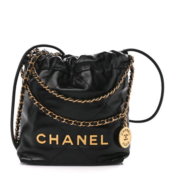 Shiny Calfskin Quilted Mini Chanel 22 Black | FASHIONPHILE (US)
