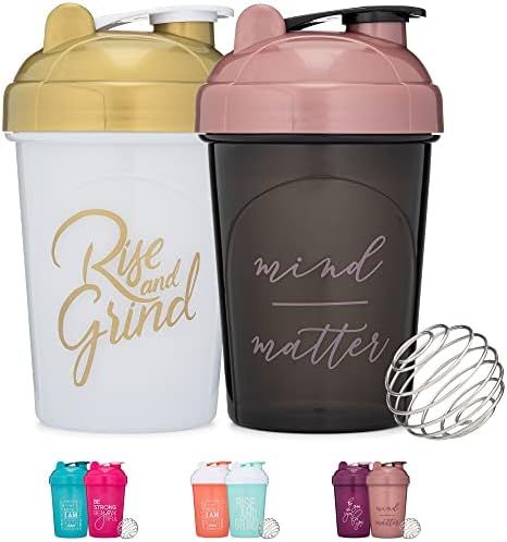 [2 Pack] 20-Ounce Shaker Bottle with Motivational Quotes (Gold/White Rise & Black/Rose Mind Over Mat | Amazon (US)