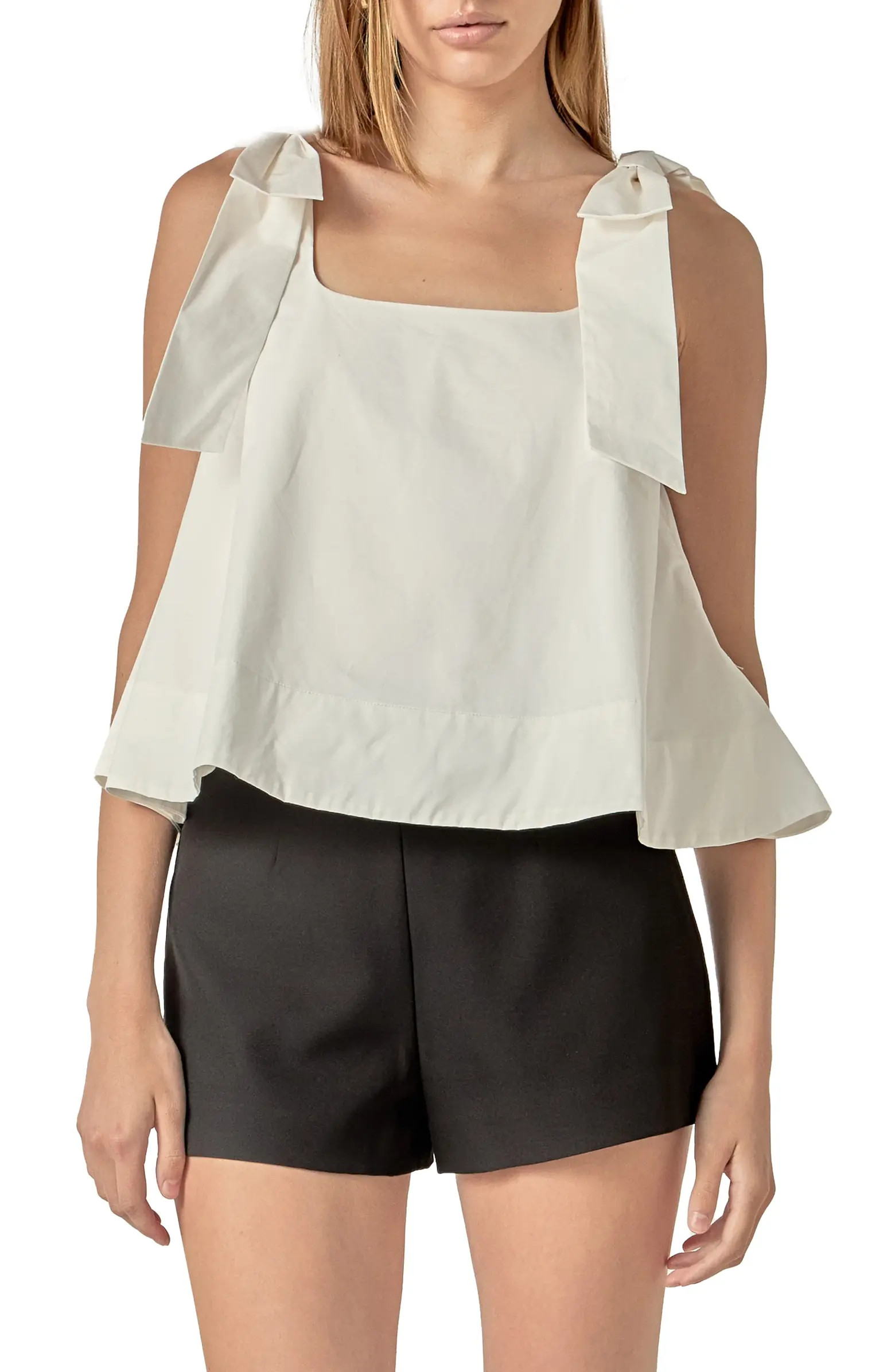 Bow Shoulder Sleeveless Cotton Top | Nordstrom