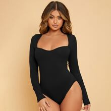 Ribbed Knit Solid Sweetheart Neck Bodysuit | SHEIN