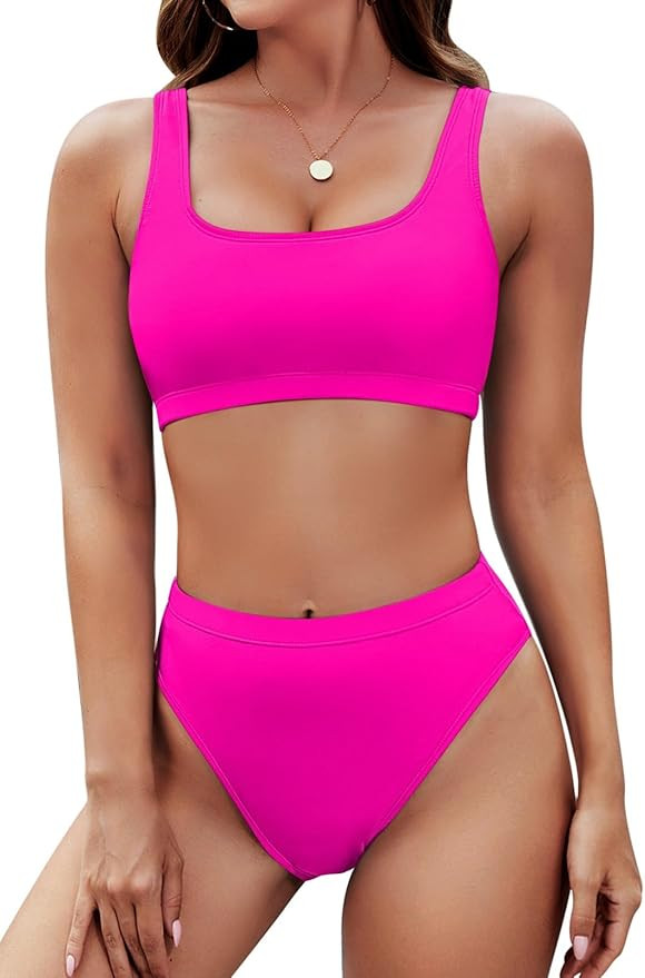 Pink Queen Women's Crop Top High Waisted Cheeky Bikini Set Two Piece Swimsuits | Amazon (US)