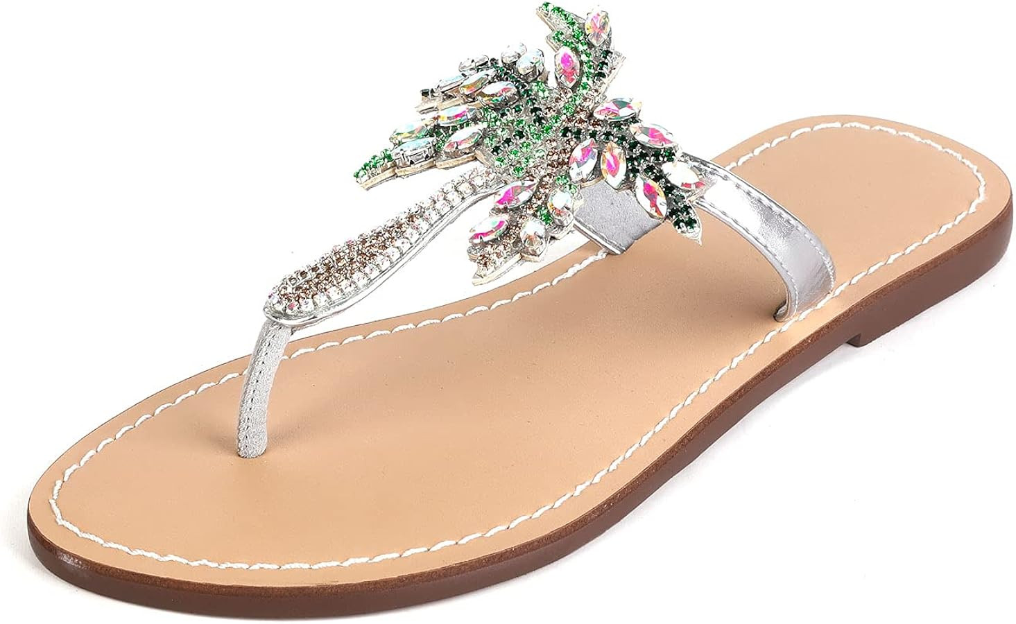 Women's Rhinestone Jeweled Flat Beach Wedding Summer Sandals Gold Rhinestone Jeweled Sandals for ... | Amazon (US)