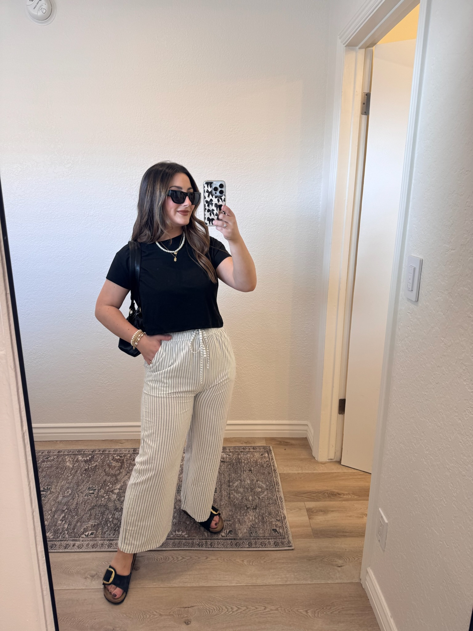 Petite friendly outfit! Cute and casual for everyday! 

Perfectly cropped tee size small 

Petite pants size small

Taudrey jewelry on sale!! Use code mamaknows 

Sunnies finn black smoke

(5’0” 145lbs) 

#LTKPetite #LTKSaleAlert #LTKFindsUnder50