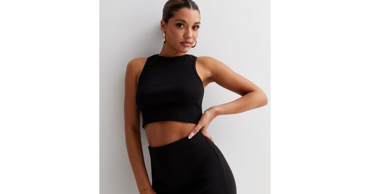Public Desire Black Ribbed Jersey Racer Crop Top
						
						Add to Saved Items
						Remove fro... | New Look (UK)