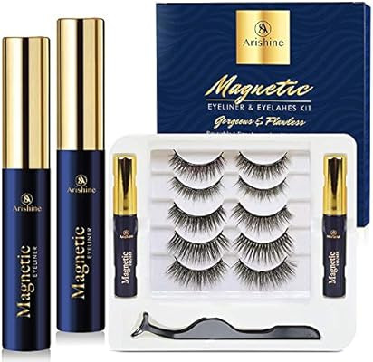 5 Pairs Reusable Magnetic Eyelashes and 2 Tubes of Magnetic Eyeliner Kit, Upgraded 3D Magnetic Ey... | Amazon (US)