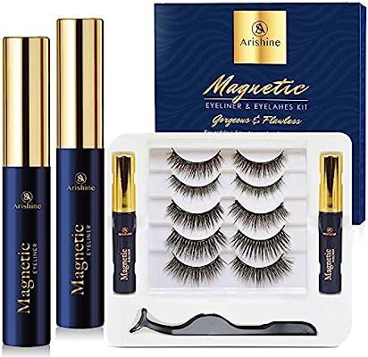 5 Pairs Reusable Magnetic Eyelashes and 2 Tubes of Magnetic Eyeliner Kit, Upgraded 3D Magnetic Ey... | Amazon (US)