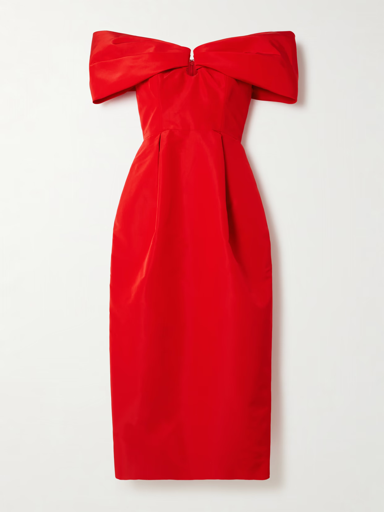 Carolina Herrera - Off-the-shoulder Pleated Silk-faille Midi Dress - Red | NET-A-PORTER (US)