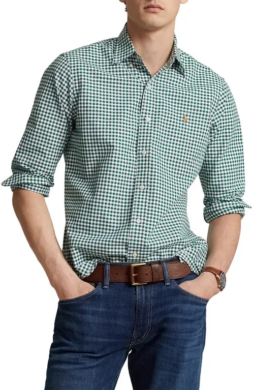 Polo Ralph Lauren Gingham Button-Down Oxford Shirt in 4338F Pine/White at Nordstrom, Size Medium | Nordstrom