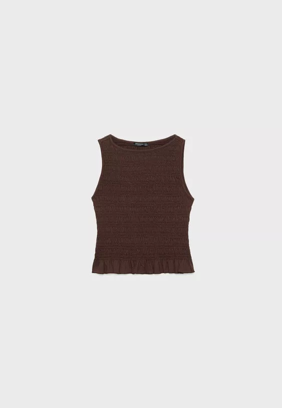 Gathered T-shirt with ruffles - Women's fashion | Stradivarius United Kingdom | Stradivarius (UK)