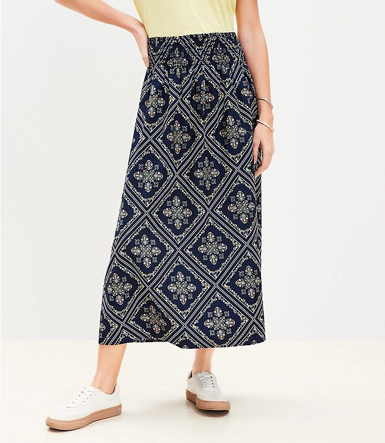 Tuilerie Smocked Poplin Midi Skirt | LOFT