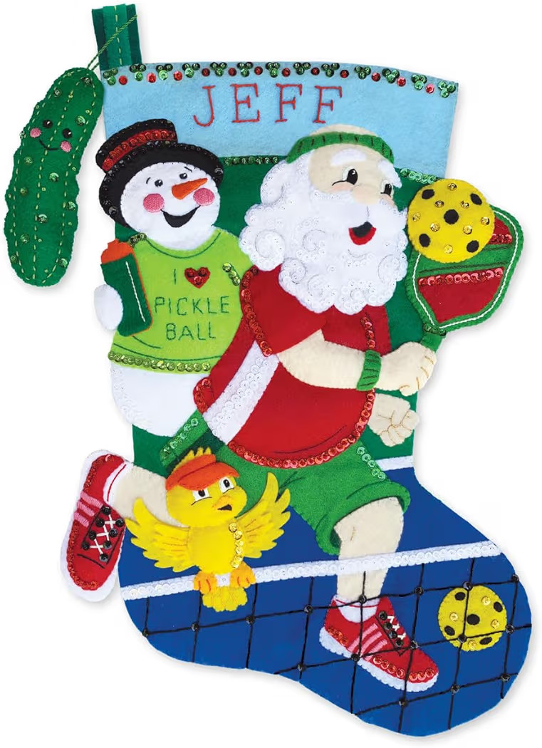 MerryStockings Pickleball Santa Felt Appliqué Christmas Stocking Kit – DIY Christmas Craft Kit... | Amazon (US)