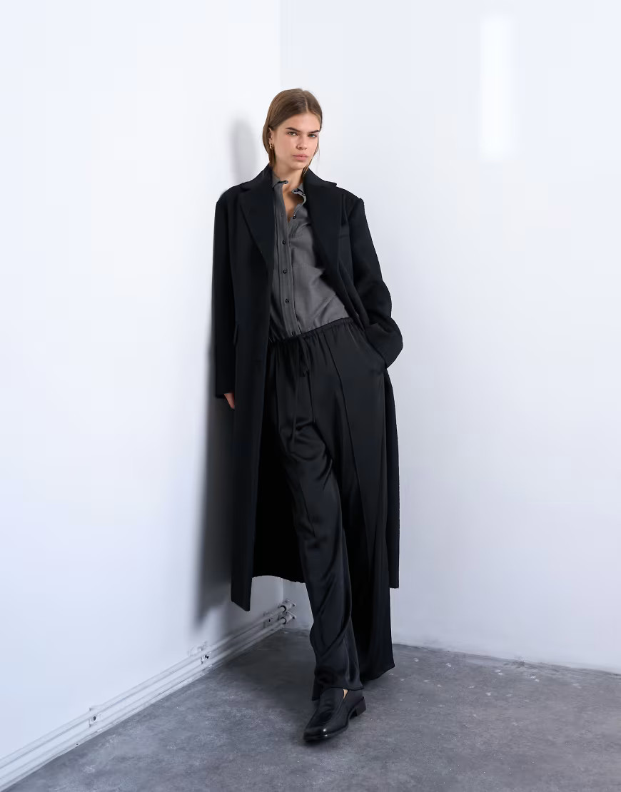 Topshop brushed three button longline blazer coat in black | ASOS (Global)