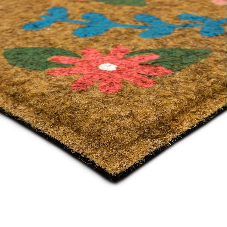 Howdy Floral All Weather Moisture Absorbent Low Pile Slice Doormat, Tan, 18" x 30" | Walmart (US)