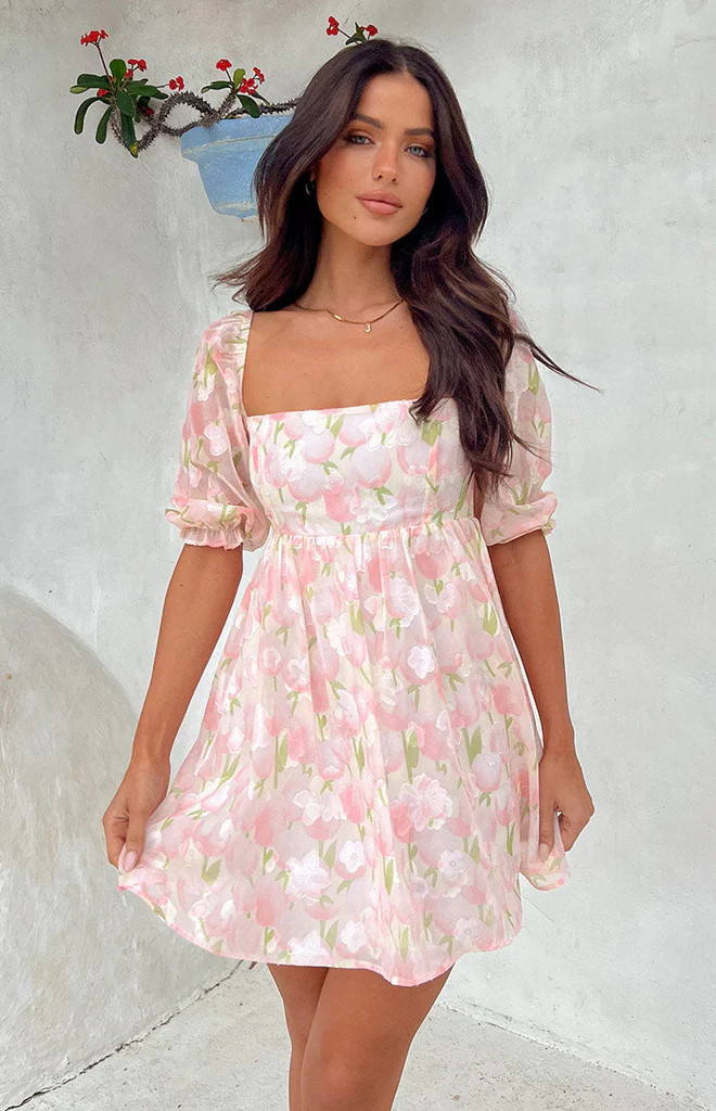 Rubi Pink Floral Babydoll Mini Dress | Beginning Boutique (US)