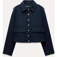 Zara - Soft Short Jacket In Navy Blue - S - Woman | Zara UK