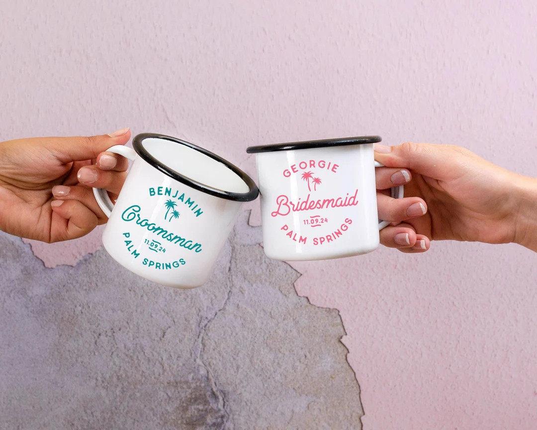 Palm Springs Wedding Bridesmaid Gifts Groomsmen Gifts Tropical Wedding Favors Beach Wedding Mugs | Etsy (US)