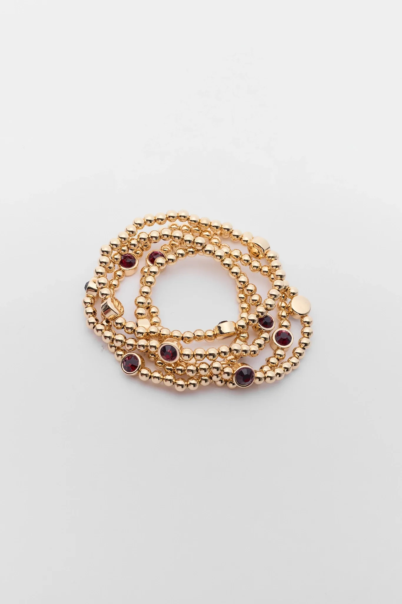 Gold Beaded Maroon Rhinestone Bracelet Set | Avara