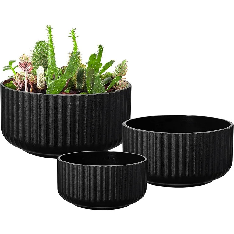 Plant Pots, 5/6/7 inch Indoor Planters with Drainage Hole, Round Shallow Flower Pot, Ceramic Like... | Walmart (US)