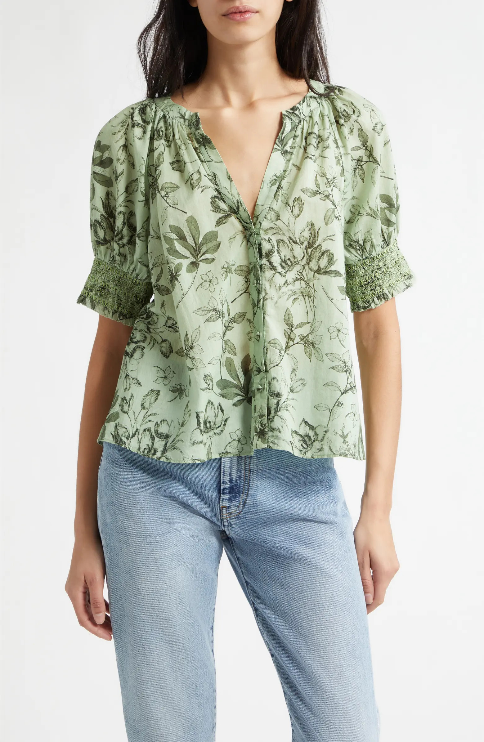 Thalia Floral Cotton Puff Sleeve Top | Nordstrom