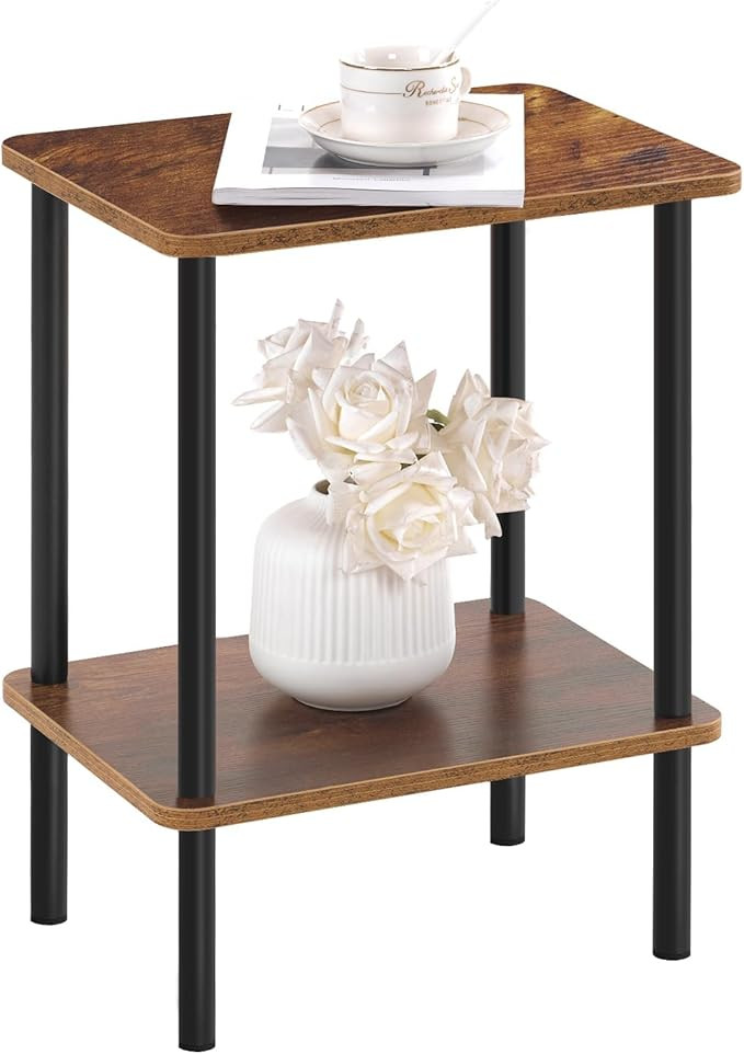 Apicizon 2 Tier End Table, Small Side Table with Solid Wood Legs, Boho Bedside Table with Storage... | Amazon (US)