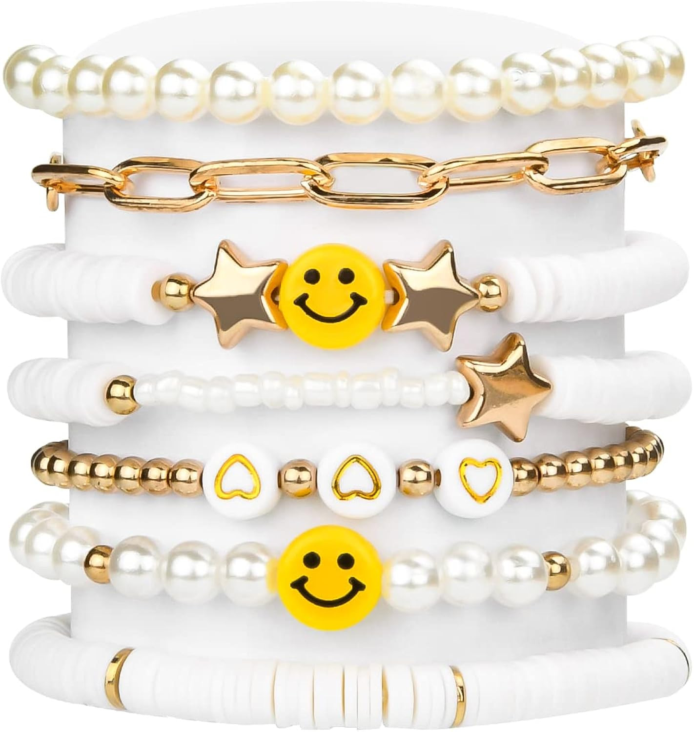 Abitoncc Preppy Heishi Surfer Bracelets Set for Teen Girls, Cute Earrings Aesthetic Rings Preppy ... | Amazon (US)