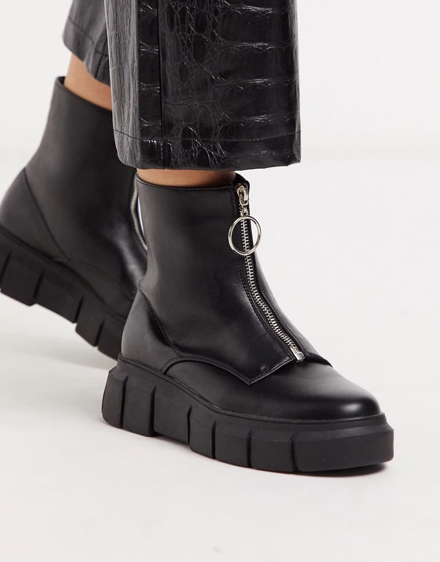 Truffle Collection front zip chunky boots in black | ASOS (Global)