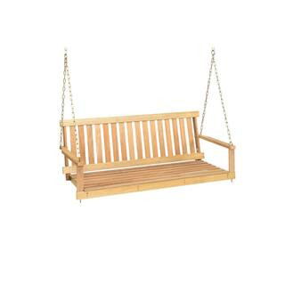 Outdoor 4 ft. Natural Hardwood Porch Swing with Chains | The Home Depot