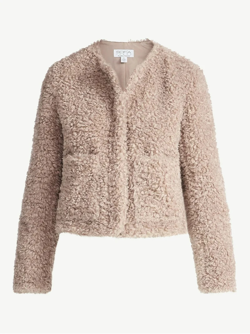 Sofia by Sofia Vergara Women's Faux Fur Cropped Jacket, Sizes XS-XXXL | Walmart (US)