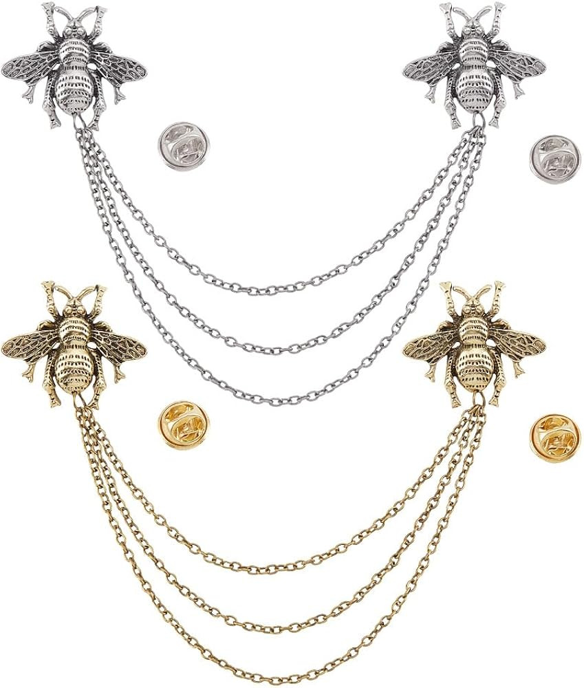 GOMAKERER 2 Pcs Brooch Lapel Pin, Mixed Color Vintage Double Bee Brooch Pin Hanging Chain Detaili... | Amazon (UK)