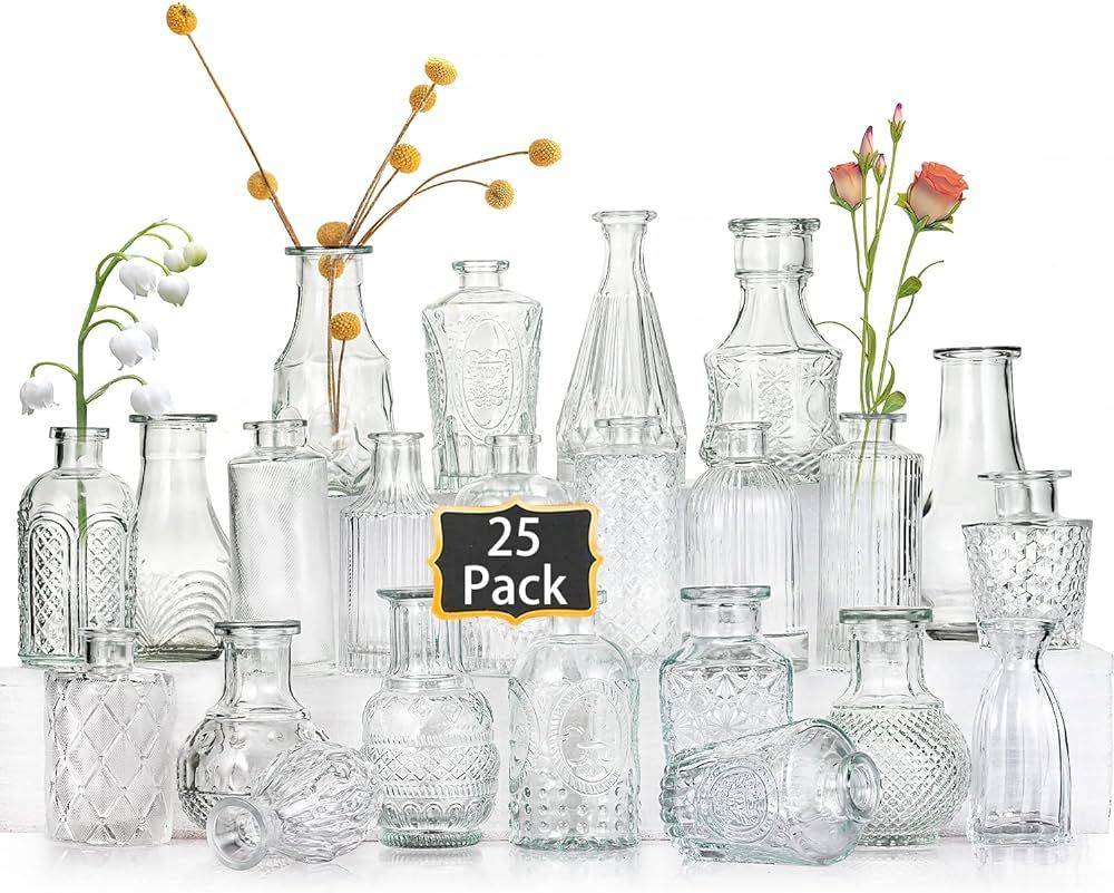 Glass Bud Vases Set of 25,Small Clear Vases for Flowers, Vintage Vases in Bulk for Centerpieces,M... | Amazon (US)