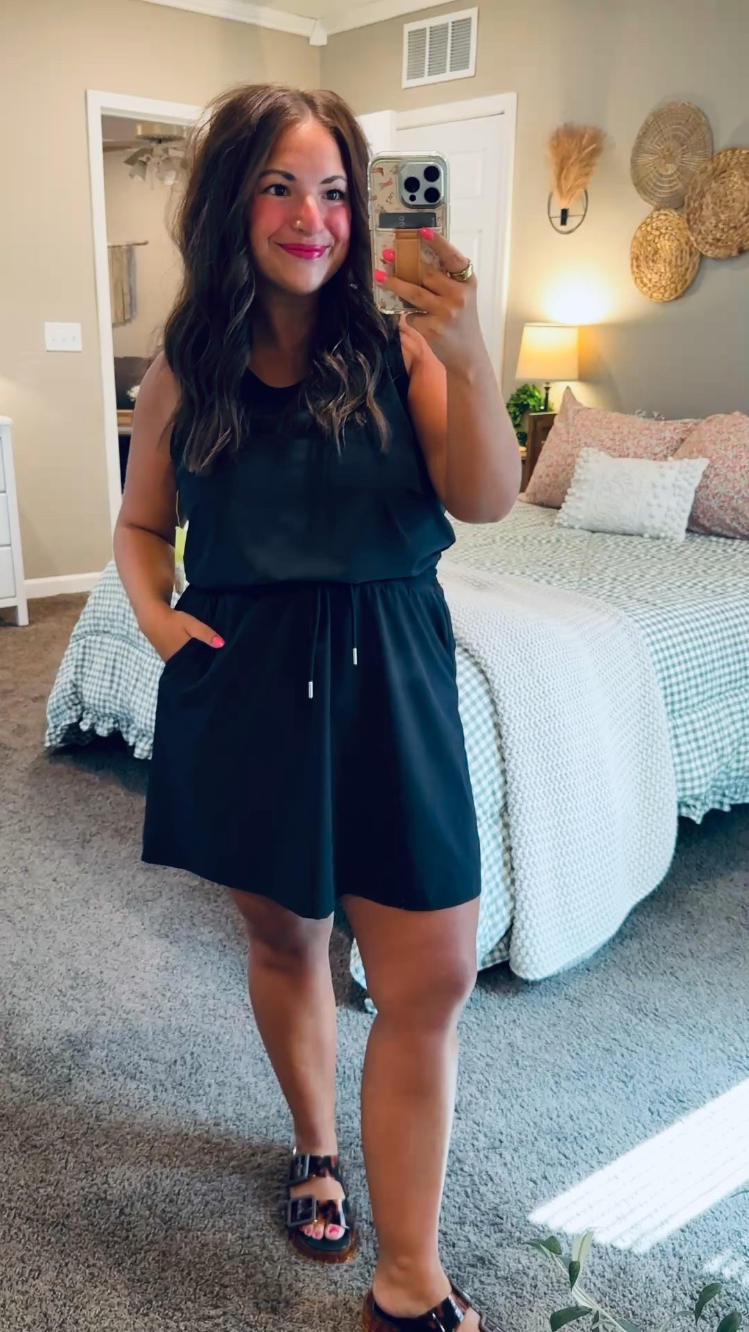 This Target athletic dress is one of those throw-on-and-go pieces you'll wear on repeat! 🖤 Comfortable, flattering, and easy to style with sneakers or sandals for an effortless everyday look.

sandals: fit true to size // wearing a 5
dress: fits true to size // wearing a large (does not have built in shorts, just fyi) 

 #LTKootd #LTKMidsize #LTKWorkwear
