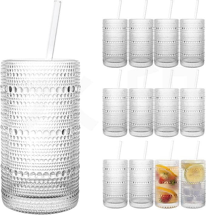 2024 Upgraded Large Capacity 16 oz/480 ml Hobnail Glasses Drinking Set of 12 - Heavy Vintage Glas... | Amazon (US)